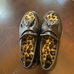 Dr Marten Adrian leopard faux fur tassel loafers.